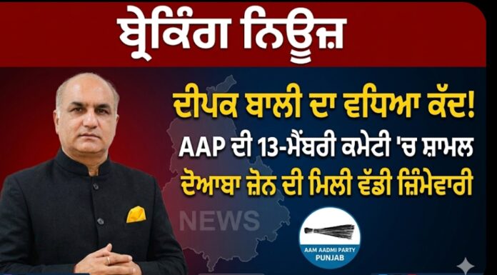 AAP ਨੇ ਪੰਜਾਬ ਚੋਣਾਂ ਲਈ ਖਿੱਚੀ ਤਿਆਰੀ; 13 ਦਿੱਗਜਾਂ ਦੇ ਹੱਥ ਸੌਂਪੀ ਕਮਾਨ , ਦੀਪਕ ਬਾਲੀ ਨੂੰ ਮਿਲੀ ਵੱਡੀ ਜਿੰਮੇਵਾਰੀ